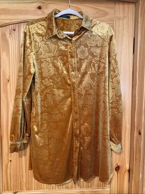 Velvet Burnout Button-Down Shirt - Gold